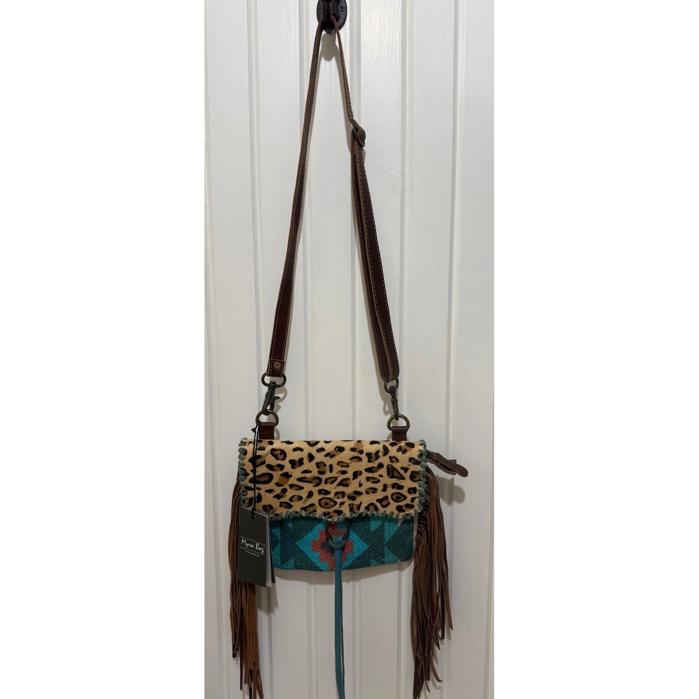 Myra Bag Drizzle Crossbody Leopard Hair-on-Hide Southwestern Fringe Bag S-3328